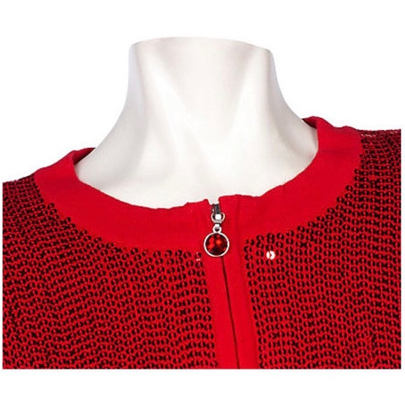 Quacker Factory 1x red sequin zipper cardigan - Picture 3 of 8